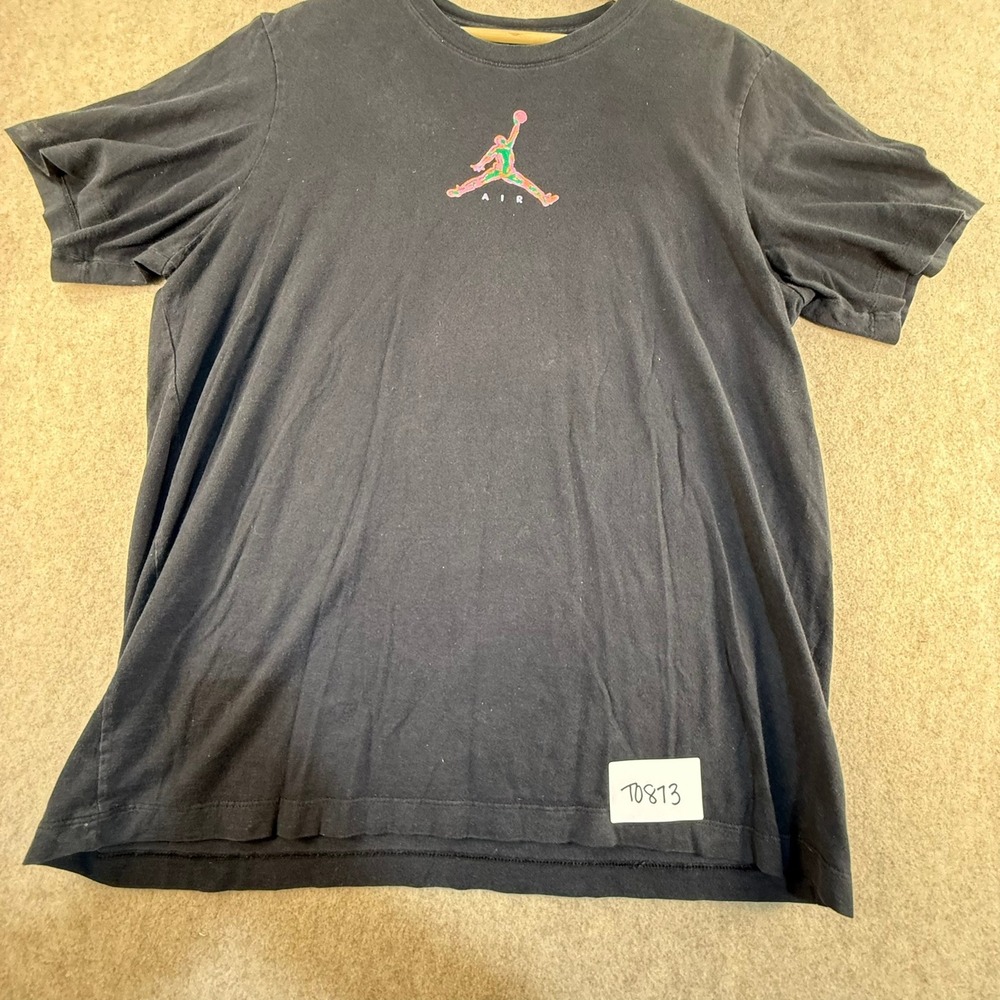 Jordan Brand Mens Large Black Graphic T-Shirt Neon Thermal‎ Jumpman Logo Tee L